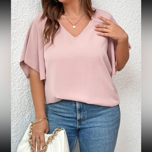 SHEIN LUNE Plus Butterfly Sleeve Blouse Size 0XL/12 - Picture 5 of 10